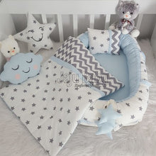 Load image into Gallery viewer, Jaju Baby Babynest Gray and Powder Star Orthopedic Luxury Baby Nest 5 Piece Set Baby Bed Baby Sleeping Set Baby Crib Bedding Set