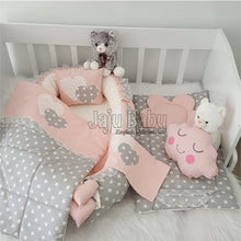 Load image into Gallery viewer, Jaju Baby Babynest Gray and Powder Star Orthopedic Luxury Baby Nest 5 Piece Set Baby Bed Baby Sleeping Set Baby Crib Bedding Set