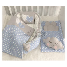 Load image into Gallery viewer, Jaju Baby Babynest Gray and Powder Star Orthopedic Luxury Baby Nest 5 Piece Set Baby Bed Baby Sleeping Set Baby Crib Bedding Set