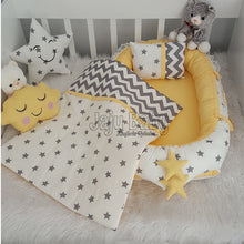 Load image into Gallery viewer, Jaju Baby Babynest Gray and Powder Star Orthopedic Luxury Baby Nest 5 Piece Set Baby Bed Baby Sleeping Set Baby Crib Bedding Set