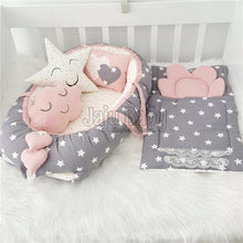 Load image into Gallery viewer, Jaju Baby Babynest Gray and Powder Star Orthopedic Luxury Baby Nest 5 Piece Set Baby Bed Baby Sleeping Set Baby Crib Bedding Set
